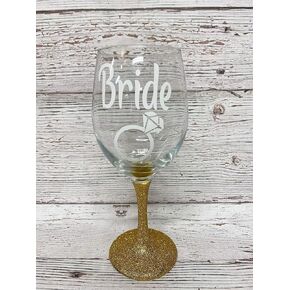 Bride Wine Glass Glitter Stemmed Bridal Shower Gift Wedding Toasting Flutes Newly Married Newlyweds Bachelorette Party Cups
