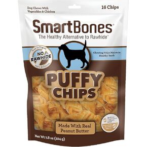 رقائق سمارت بونز المنتفخة، 16 قطعة، مصنوعة من زبدة الفول السوداني الحقيقية، مضغ خالي من الجلود الخام للكلاب، 7.8 أونصة in Kuwait