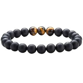 Memoryheart Tiger Eye - Black Bracelet Men and Women – 8mm Beaded Bracelet – One Size Fits All Natural stone Bangle Bracelet for Protection and Power – Handmade Chakra Bracelets with Natural Gemstones