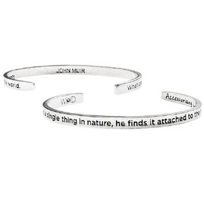 When One Tugs at a Single Thing in Nature, He Finds It Attached to the Rest of the World - John Muir Collection - Pewter Cuffs for Men or Women by Whitney Howard Designs Made in USA