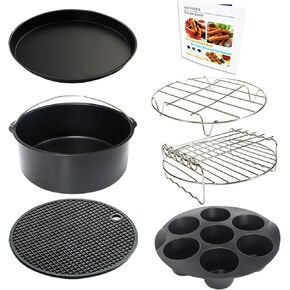 9 Inch Air Fryer Accessories XL 10 PCS with Cupcake Pan, Pizza Pan, Silicone Baking Cup, Recipe Cookbook, 100Pcs Parchment Paper for 5.3Qt - 6.8Qt and Larger Size Phillips Air Fryer Instant Pot