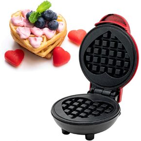 Mini Waffle Maker,4 Inch Non-Stick Griddle for Waffles,Heart Shape Design Waffle Iron,Portable Pancake Maker Machine for Kid,Easy to Clean,Perfect for Make Snacks,Sandwich,Eggs (Red)
