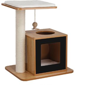 برج بيت الحيوانات الأليفة للقطط من Elegant Home Fashions مع عمود خدش ووسادة باللون الطبيعي والأسود (PET-994)