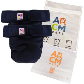 ARCM Pets No Tail Hole Washable Pet Diapers, Dog Diapers Female & Baby Goat Diapers-Ultra Absorbent, Premium Doggie Diapers & Adjustable Waist Diapers for Small Dogs (Black)