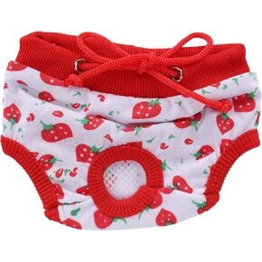 Washable Pig Diapers, Female Pig Diapers with Adjustable Tighten Strap Pet Pigs Physiological Pants Strawberry Pattern Pigs Sanitary Underwear Reusable Diapers(White S)