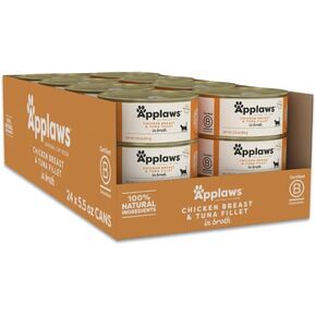 Applaws Natural Wet Cat Food, 24 Count, Limited Ingredient Canned Wet Cat Food, Chicken Breast & Tuna Fillet in Broth, 5.5oz Cans