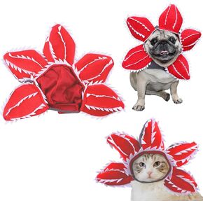 Pet Demon Hat Costume Scary Halloween Dog Headband Demogorgon Costume Headgear Props Cosplay Outfits Cute Clothes for Small Medium Dogs Puppy Cat Kitten Monster Headwear Stranger Things Decorations