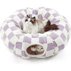 Lesure Cat Tunnel Bed for Indoor - Cute Cat Donut Tunnel with Washable Circle Cushion, Round Pet Peekaboo Cave Toy for Kitten/Puppy/Rabbit, Blue