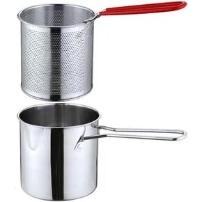Deep Fryer Pot with basket, Stainless Steel Frying Pot,Deep Fryer Pot with Silicone Handle,Tempura Fry Pot,for Kitchen Fries, Shrimp, Chicken Nuggets