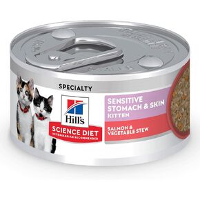 Hill's Science Diet Sensitive Stomach & Skin, Kitten, Stomach & Skin Sensitivity Support, Wet Cat Food, Salmon & Vegetables Stew, 2.8 oz Can, Case of 24