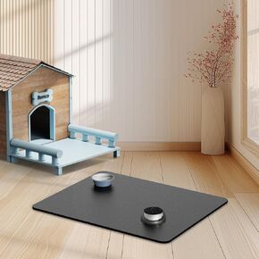 ZLR Pet Feeding Mat, Super Absorbent Dog Mat for Food and Water, Dog Bowl Mat with Stain-Resistant, Easy to Clean Surface & Waterproof Rubber Backing, 12" x 20", Large, Dark Gray