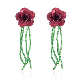 Handmade Flower Earrings for Women Exaggerated Large Bead Flower Earrings Fabric Camellia Flower Earrings Bohemian Floral Statement Earrings (Black)