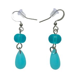 Light Blue Sea Glass Earrings Small 1 inch Nautical Seaglass Dangling Young Ocean Hawaiian Beach Handmade Mermaid Tears Jewelry for Women and Girls Gift Under 20 Dollars