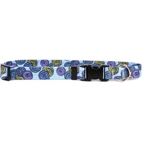Yellow Dog Design Spirals Blue Dog Collar with Tag-A-Long ID Tag System-Large-1" Wide and fits Neck 18 to 28"