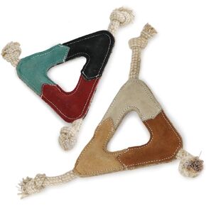Triangle Shape Natural Suede Leather Chew Toy for Medium to Large Dogs, Leather Dog Toys (Pack of 2)