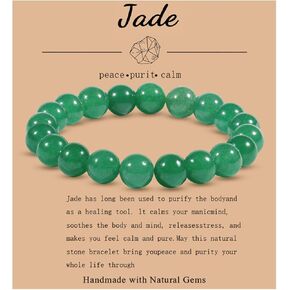 Handmade Green Jade Bracelet for Women,Stress Relief Healing Crystal Bracelet,Natural Jade Bead Bracelet,10MM Stretch Elastic Bracelet,Crystal Jewelry Gifts for Women Men (Jade) in Kuwait