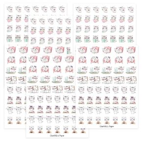 Cute cat chore stickers icons, waterproof, removable, workout coffee errands planner journal calander, 104 stickers, Stay Happy, Planner Stickers (Matte Vinyl, 6 Sheets)