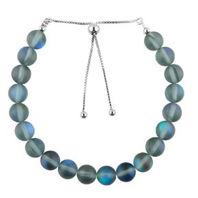 Natural Angel Aura Quartz Beads Slider Bracelet, Yoga & Meditation Beaded Crystals, Chakra Healing Gemstone, Gift Giving Unisex Jewelry, 925 Sterling Silver Slider 10 inch