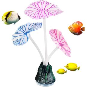 WishLotus Glowing Effect Fish Tank Decorations, Silicone Lotus Leaf Aquarium Decor with Suction Cup, 3 Lotus and 1 Artificial Hill Betta Fish Tank Decor for Fish Tank Aquarium (3Pcs Lotus Leaf)