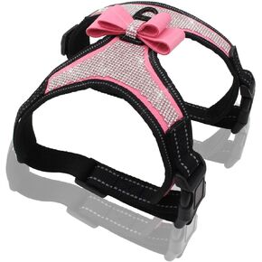 Dog Reflective Rhinestone Harness, No Pull Adjustable Bowtie Buckle D-Ring Harness for Small Meduim Large Dog(Black,XL)