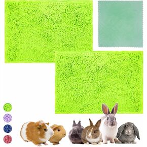 Guinea Pig Cage Liner Bedding 2 PCS, Washable Guinea Pig Bed Mat, Extra Absorbent Rabbit Pee Pad Reusable, Non-Slip Fleece Blanket for Bunny and Other Small Animal Cage Accessories (Green)