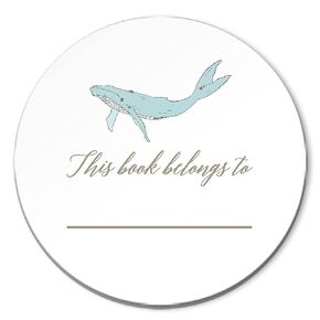Port of Reverie Bookplate Stickers with Whale, Set of 48 From the Library of Stickers, Round Self-Adhesive Labels
