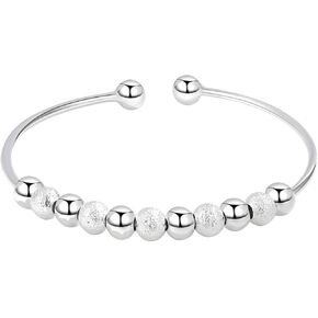 925 Sterling Silver Charm Bracelet Handmade Open Adjustable Cuff Bracelets Bangles for Women Girls Jewelry Gift