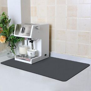 Coffee Mat - 12" x 20" Middle Kitchen Absorbent Mat for Countertop - Easy to Clean Coffee Bar Mat for Coffee Machine, Coffee Maker, Espresso Machine - Gray
