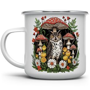 Woodland Forest Owl Cottagecore Campfire Coffee Tea Hot Chocolate Mug, Mushroom Nature Camping Cup (16oz)