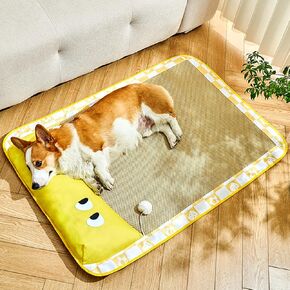 Dog Mat, 30"x20" Pets Sleeping Rattan Pad for Dog and Cat with Pillow, Sleeping Pad & Cool Bed Mat use in Crate, Kennel, Bed, Sofa, Durable, EZ Clean, Materials Safe