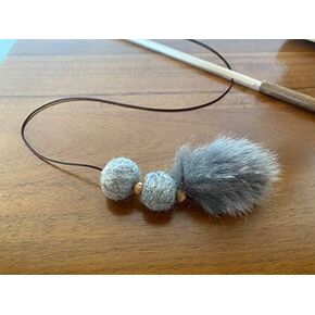 Crazy Caterpillar - Natural Grey Felt Balls and Fur Toy -Birch Wood Rod Teaser & Exerciser Wand for Cat & Kitten- Interactive - Soft and Safe - Feather-Like - Handcrafted in The USA