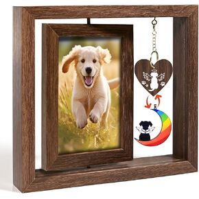Dog Memorial Picture Frame, Pet Memorial Gifts for Dogs, Rotating Wooden Dog Picture Frame 4x6 inch, Dog Memorial Gifts for Loss of Dog, Rainbow Bridge Pet Loss Sympathy Gift for Dog Lovers