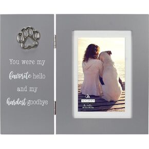 Malden Int Designs Pet Remembrance 4x6 Hinged Picture Frame with Sentiment and Metal Attachment You were my favorite hello and my hardest goodbye Quality MDF Wood Gray