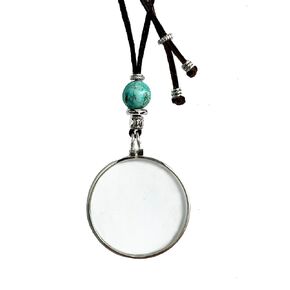Magnifying Glass Necklace. Healing Crystal. Adjustable Length, Real suede. Fashionable Alternative To Reading Glasses. Black Agate La Loupe by Wendra