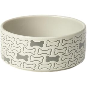 PetRageous 18429 Bones Round Stoneware Dog Bowl 6-Inch Width and 2.5-Inch Height 3.5-Cups Capacity, Grey
