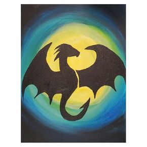 Paint Your Own Pre-Drawn Canvas Kit for Kids, Dragon Theme, DIY Paint Party Kit - Paint Brush & Color Mixing Chart - Handmade & Stenciled (8" x 10")