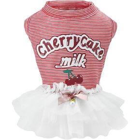 Cherry Pattern Dog Dress Puppy Sleeveless Shirt Tutu Skirt Dog Summer Dress with Bowknot Pet Summer Costume Outfits for Small Medium Dogs (Cherry Red) M