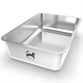 Open Top Stainless Steel Cat Litter Box with Stainless Steel, Odor Control, Non Stick Smooth Surface, Sturdy Easy to Clean Open Air Kitty Litter Pan, 23 * 17 * 6 in