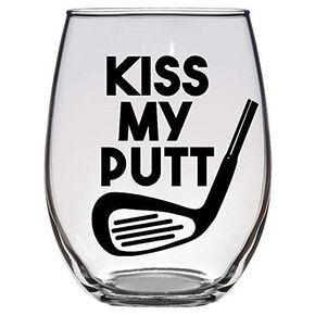 Funny Golf Wine Glass - Kiss My Putt - Putting Gift Golfer Golf Lover Present - Premium 21oz Stemless Wine Glass