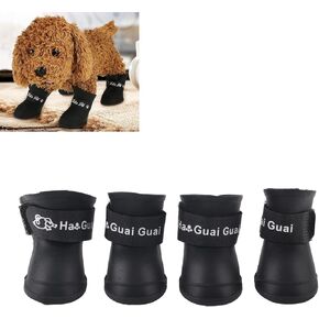 4Pcs Pet Dog Waterproof Boots Indoor Anti-Slip Protective Rain Shoes All Weather Comfortable for Dog Cat Outdoor Foot (M-Black)
