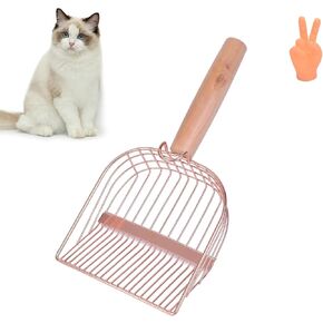 Cat Litter Scoop, Large Stainless Steel Sifter with Wooden Long Handle,Kitty Metal Deep Shovel Scooper,Poop Sifting, Kitten Pooper Lifter for Litter Box with Hook