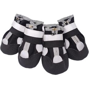 (4 Pack) Dog Shoes for Large Dogs, Medium Dog Boots & Paw Protectors for Winter Snowy Day, Summer Hot Pavement, Outdoor Walking, Indoor Hardfloors Anti Slip Sole (Black, L: 2.56"x2.75"(W*L))