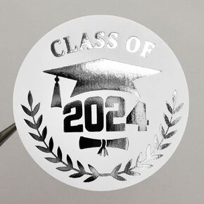 Pack of 100 Graduation Foil Favor Stickers Foil Stickers Class of 2024 Foil Graduation Round Envelope Seals Real Foil High School College Graduation 2024 Labels 1.6inches (Silver)