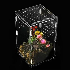 PINVNBY Mini Reptile Terrarium, Acrylic Transparent Hermit Crab Tank, for Small Reptiles Insect Tarantula, Hermit Crab, Jumping Spider, Iguana, Tortoise, Leopard Gecko, Frog（4.7"x4.7"x7.9"）
