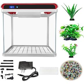 حوض أسماك زجاجي مزود بمصابيح LED ثلاثية الألوان، ومضخة مياه مرشحة، وشاشة عرض لدرجة حرارة الماء، وحوض أسماك صغير ذاتي التنظيف in Kuwait