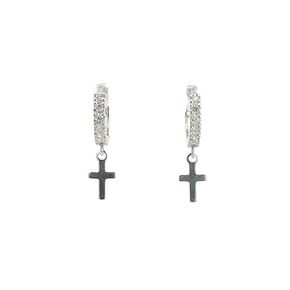 Trendy Silver Cross Earrings for Women Girls, Lightweight Dangling Cross Earrings for Men, Sterling Silver Drop Dangle Cross Hoop Earrings, Small CZ Huggie Hoops with Tiny Cross Charm (CROSS)