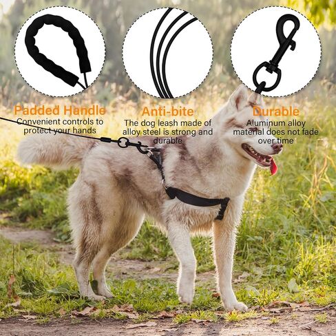 6FT Chew Proof Dog Leashes with Two Comfortable Padded Handles, Heavy Duty Steel for Large or Medium Dogs Walking and Training Control, Traffic Metal Lead Rope with Rotate Clasp for Puppies -BK in Saudi Arabia