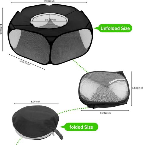 Small Animal Playpens with Top Cover, Foldable Breathable Small Pets Cage Tent Outdoor Indoor Portable Play Pen for Guinea Pig Hedgehog Hamster Cat Rabbit Bunny Puppy Ferret Rat Chicks (Black) in Saudi Arabia