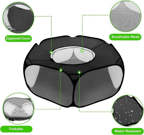 Small Animal Playpens with Top Cover, Foldable Breathable Small Pets Cage Tent Outdoor Indoor Portable Play Pen for Guinea Pig Hedgehog Hamster Cat Rabbit Bunny Puppy Ferret Rat Chicks (Black) in Saudi Arabia