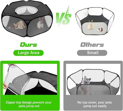 Small Animal Playpens with Top Cover, Foldable Breathable Small Pets Cage Tent Outdoor Indoor Portable Play Pen for Guinea Pig Hedgehog Hamster Cat Rabbit Bunny Puppy Ferret Rat Chicks (Black) in Saudi Arabia